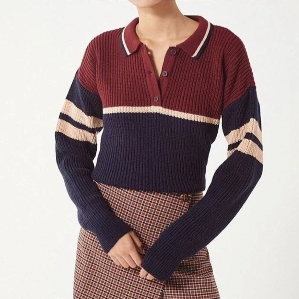 Urban Outfitters S-P Color Block Striped Henley Button Sweater - Picture 13 of 16